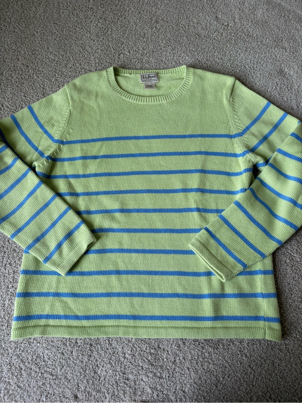 L.L. Bean Lime Green Striped Crewneck Sweater